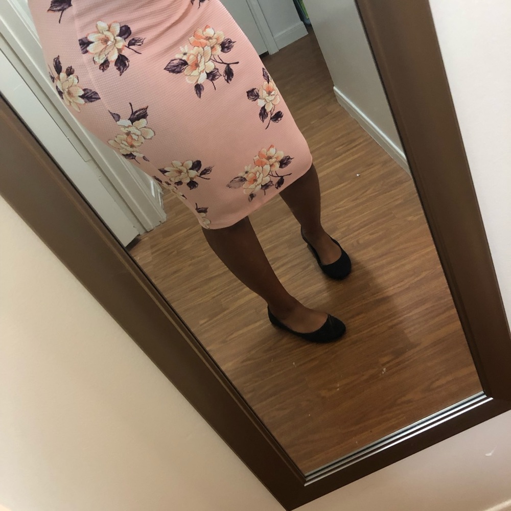Pink and white floral skirt